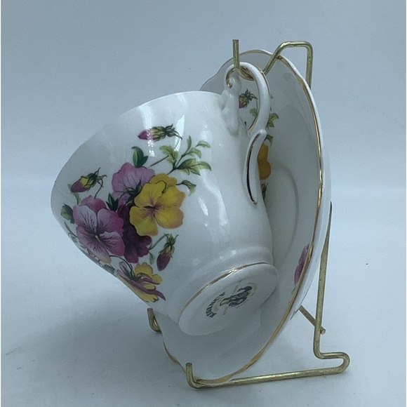 Regency English Bone China Pansy Teacup and Saucer - Picture 5 of 12